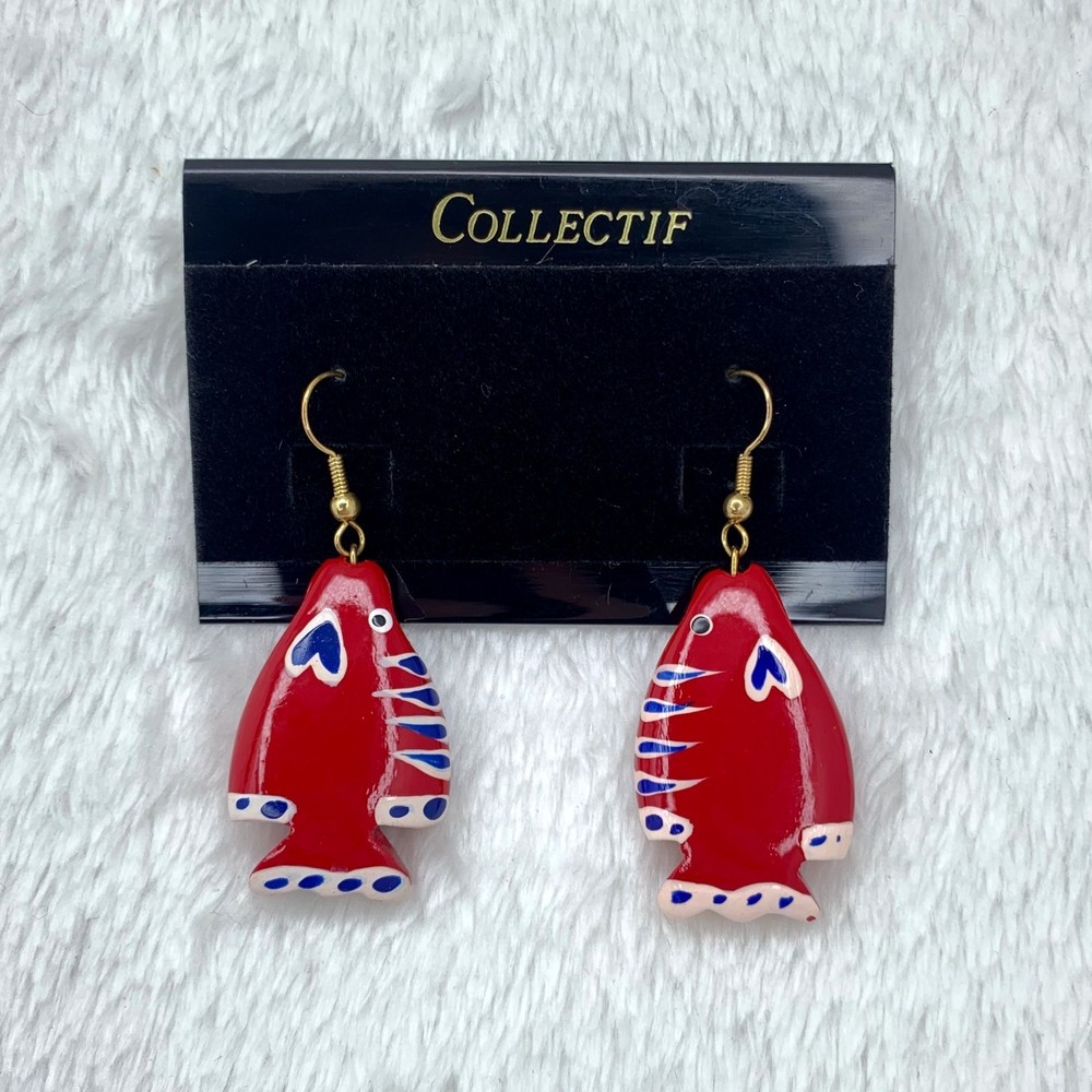 Collectif Retro Accessories Nautical Marine Fashion Fish Dangle Earrings Red